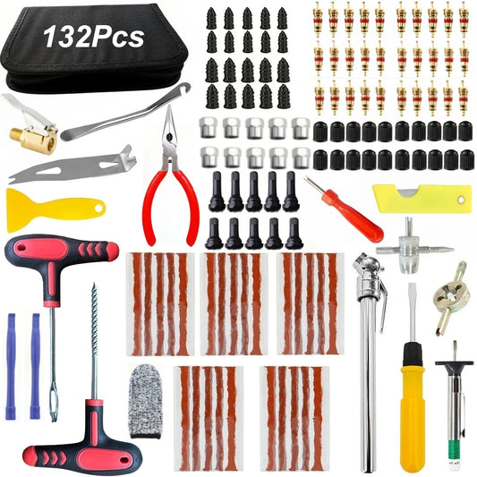 Car Motorcycle Tire Repair Kit 132 Piece Puncture Emergency Set
